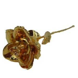 Fully Dipped 24K Yellow Gold 11.5in Single Rose Flower Leaves Anniversary Gift